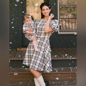 Ivy City Co Plaid Mini Dress with Puff Sleeves